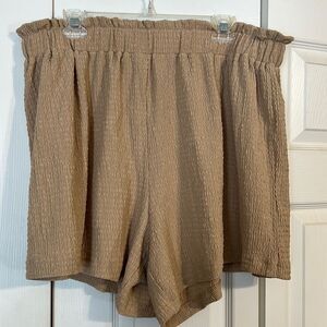 SHEIN CURVE 4XL Tan Camel Pull On Shorts Elastic Waist Textured Neutral Stretch